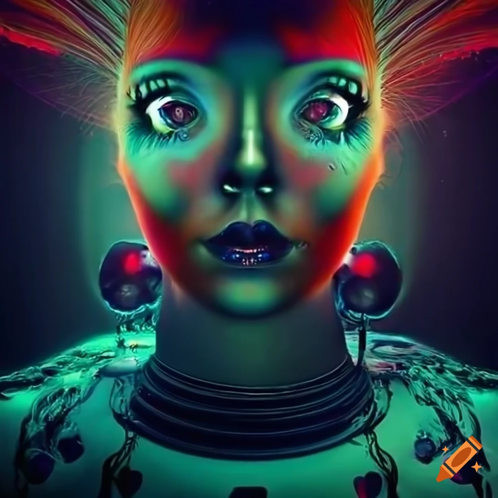 Surrealist aliens inside an asymmetrical organic spaceship with vintage 1960's Christmas show featuring The Fabulettes band