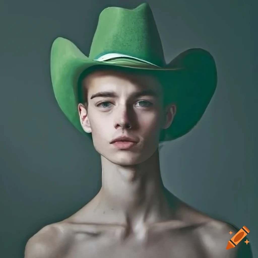 Man wearing a green cowboy hat in a drawing