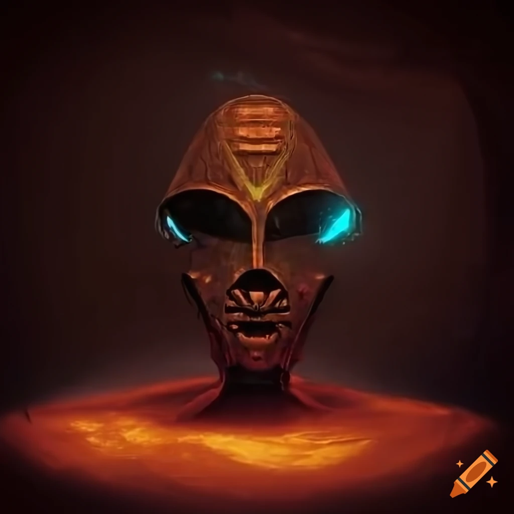 Surrealist alien visit inside asymmetrical organic spaceship with strange machines and light boards