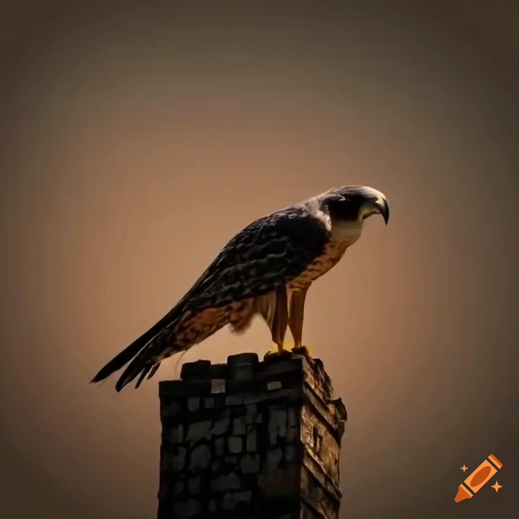 Falcon standing on a castle tower