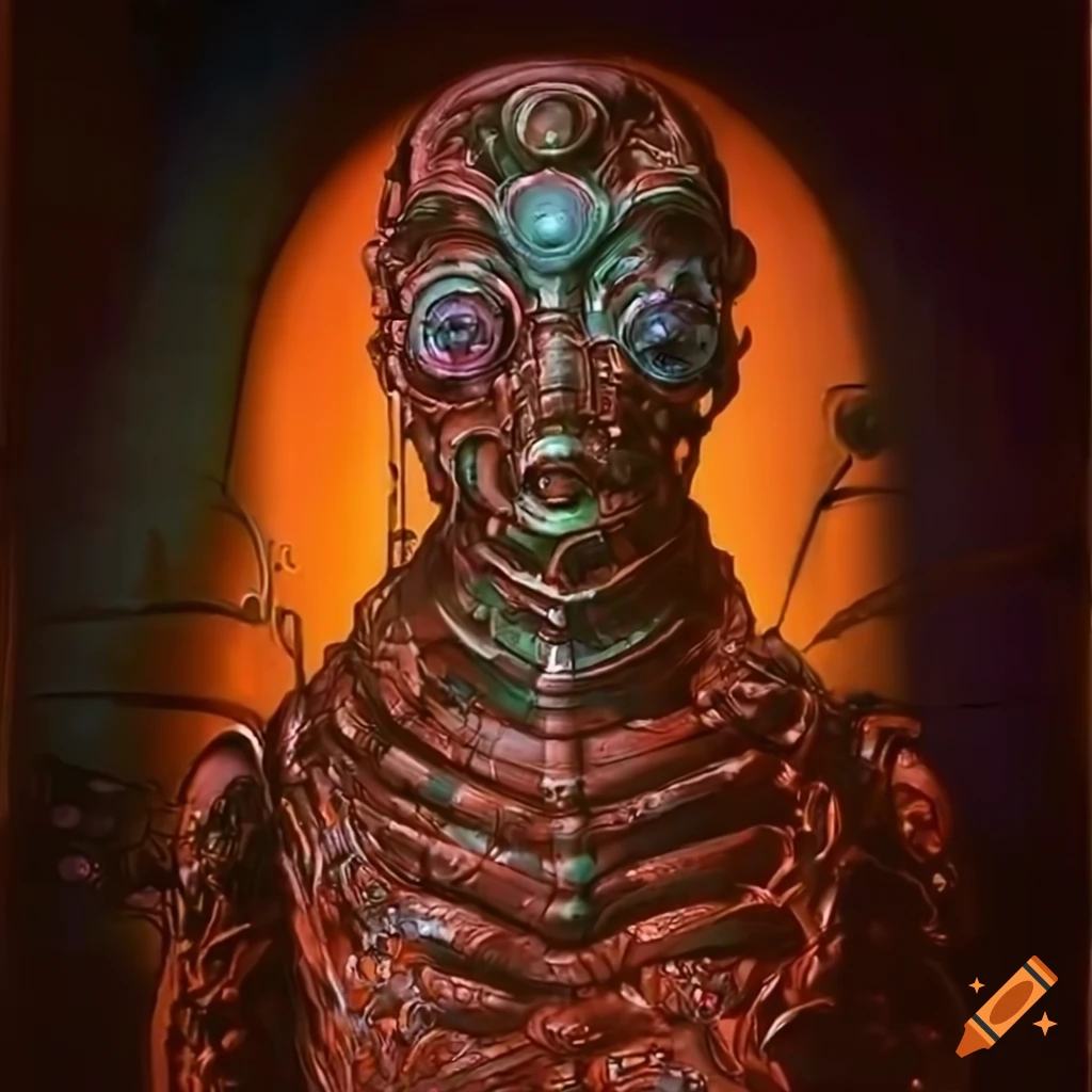 Organic machine art in 70s sci-fi style by Akira Toryiama