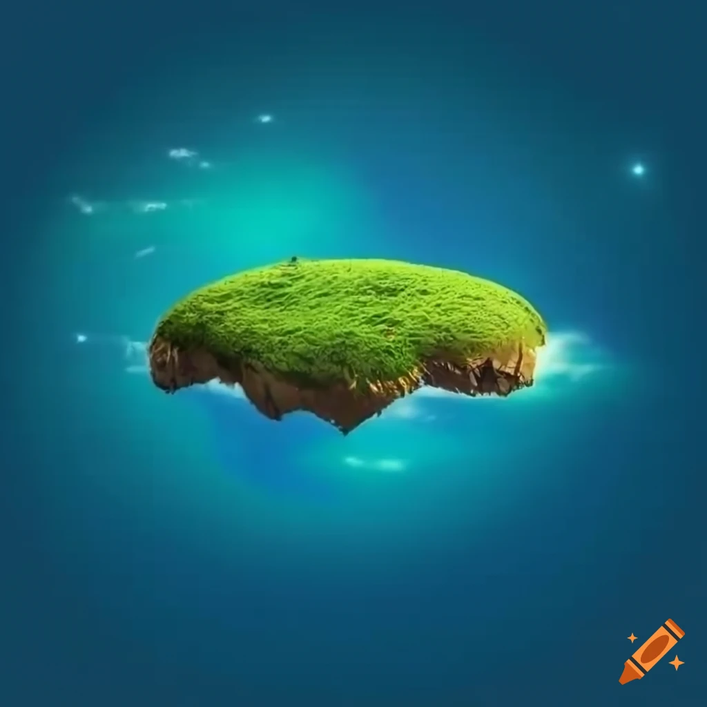 Island floating in the sky surrounded by clouds with grass on a square-shaped island