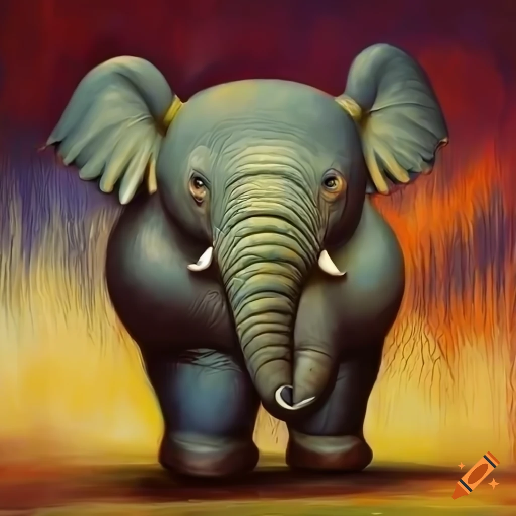 Robust elephant dressed for war in vibrant colors among lush landscapes and soft golden light