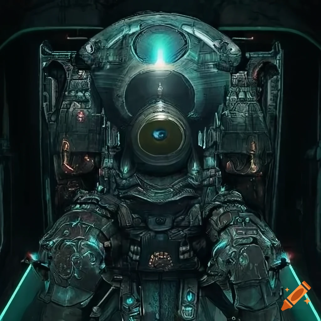 Surrealist aliens inside asymetric organic spaceship with strange machines
