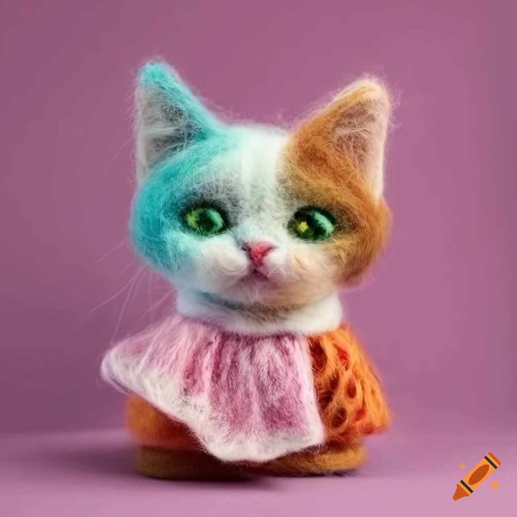 Felted wool kittens in outfits
