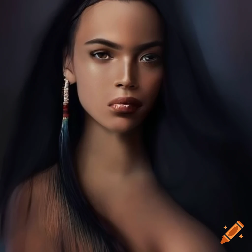 Portrait of a charming native American female with black hair