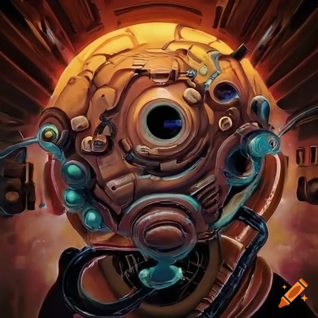 Organic machine art in 70s sci-fi style by Akira Toryiama