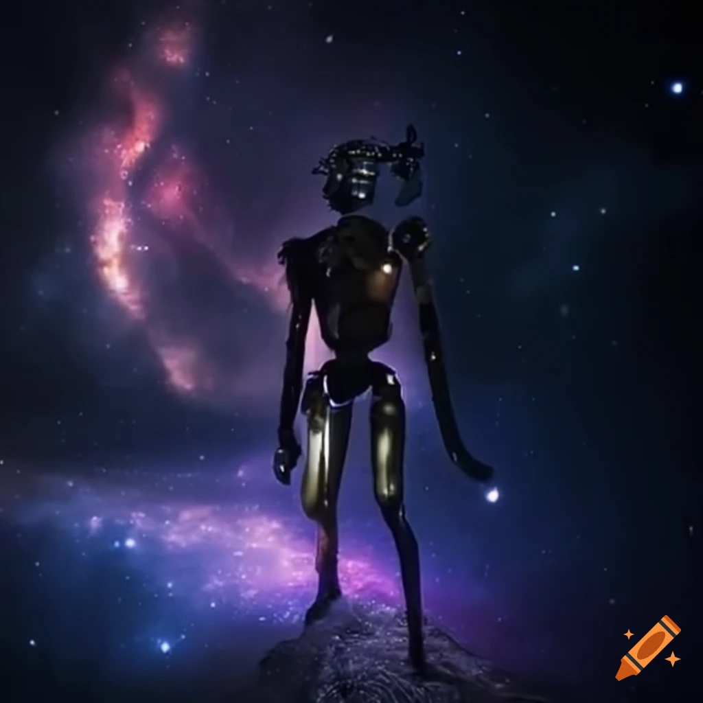 Dreamer connects with A.I. Robot in a cosmic dream