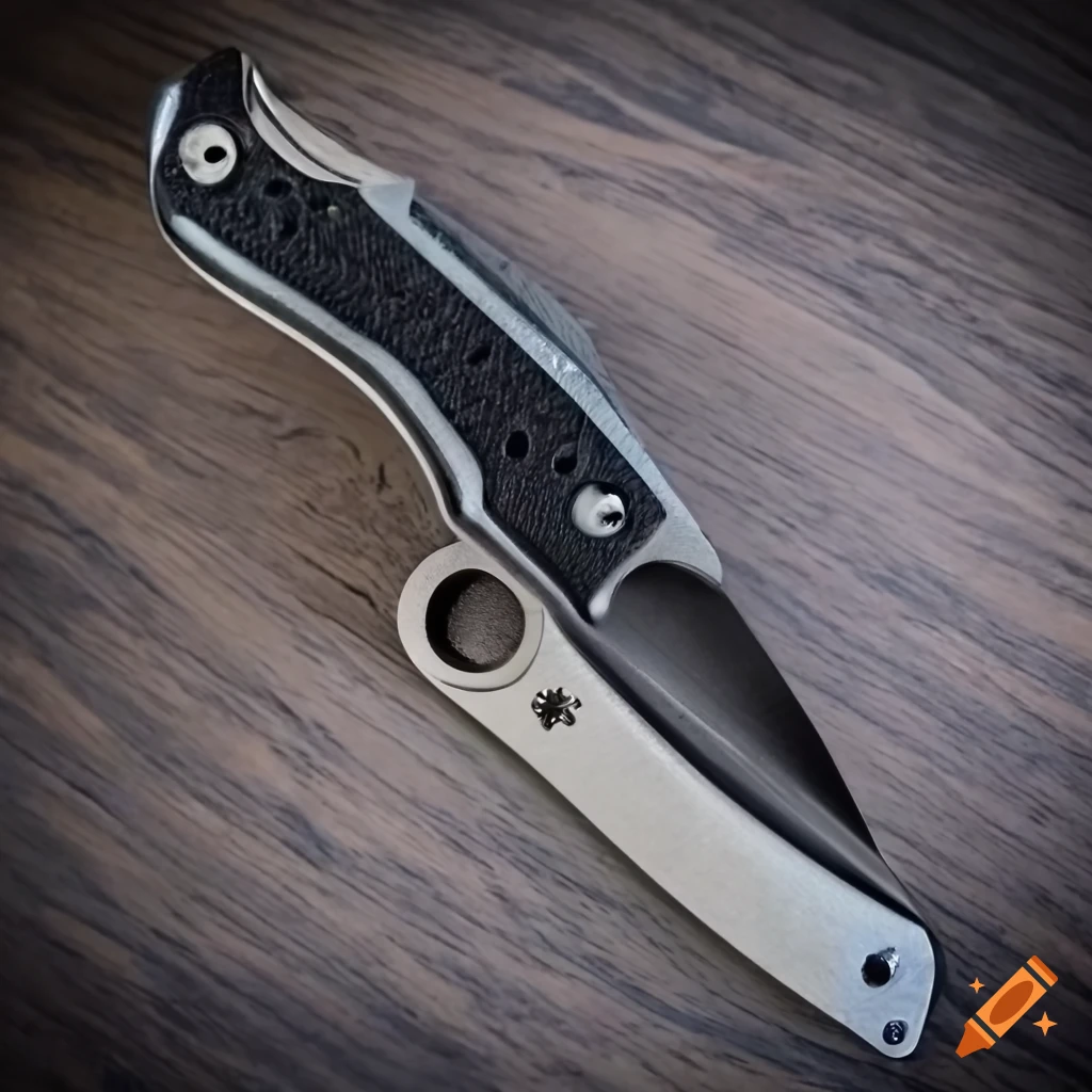 Spyderco jackknife scalpel on dark glass steel table with futuristic Japan style