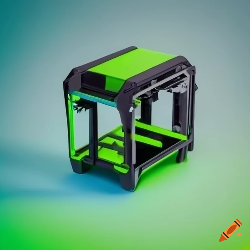 3D printer in black, green, and white colors