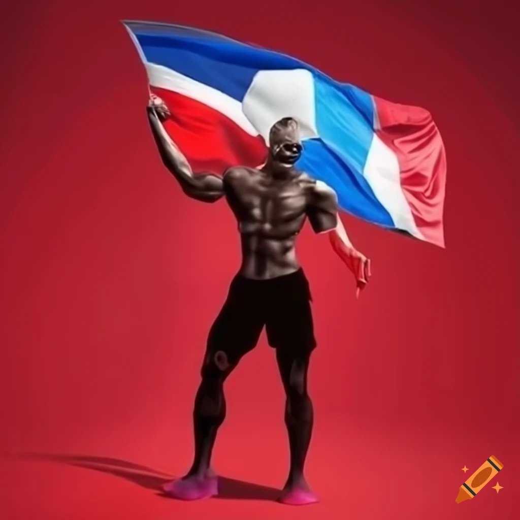 Fitness-themed character in French flag colors
