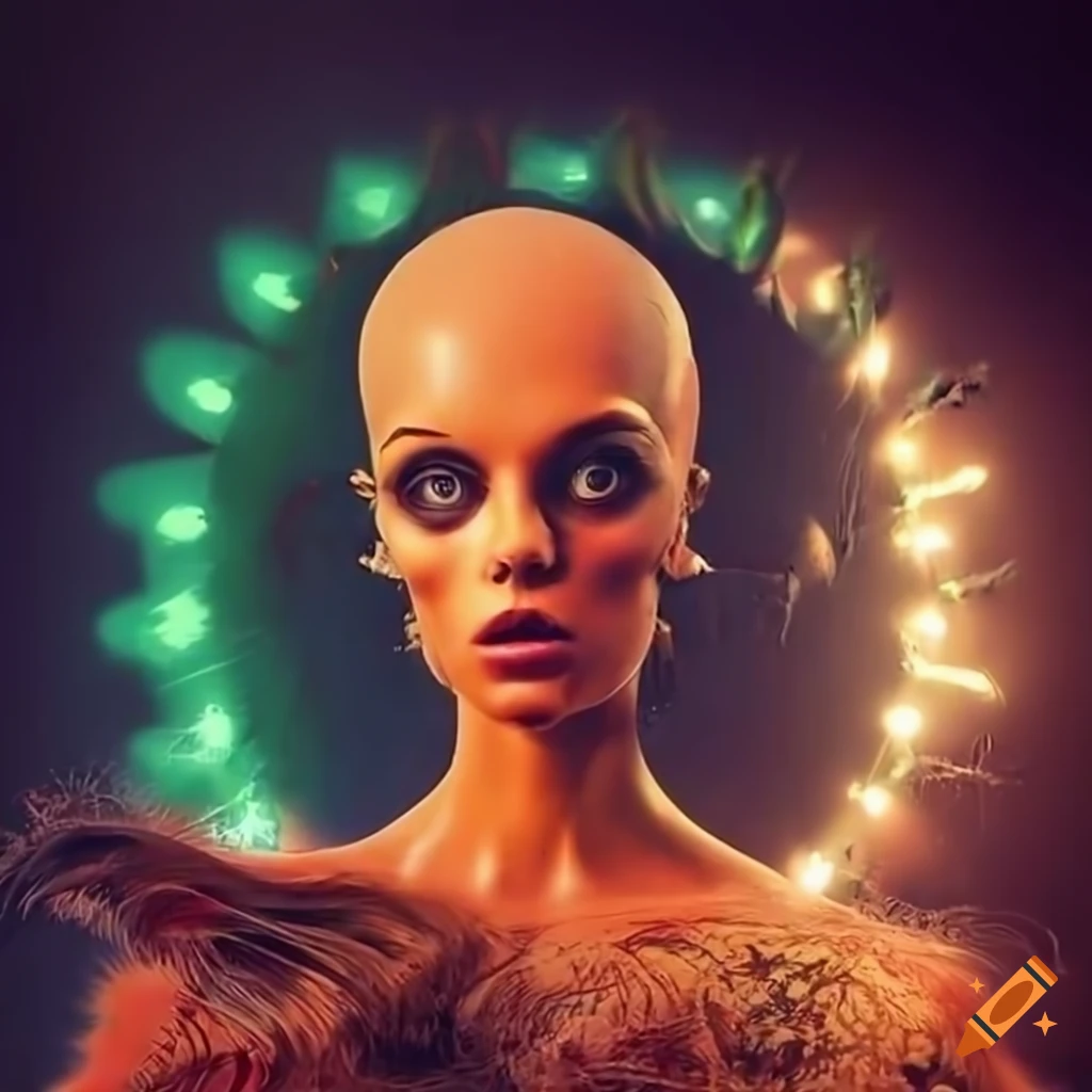 Surrealist aliens inside an asymmetrical organic spaceship with vintage Christmas show featuring The Fabulettes