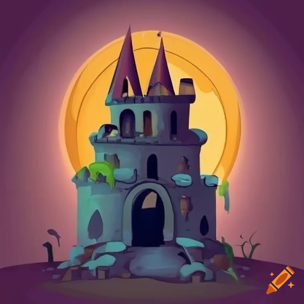 Abandoned castle in cartoon style