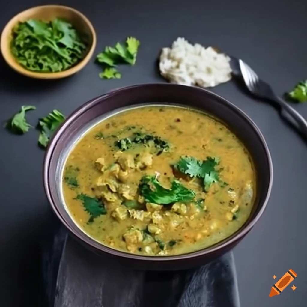 Indian Style bowl with dal tadka curry topped with green coriander