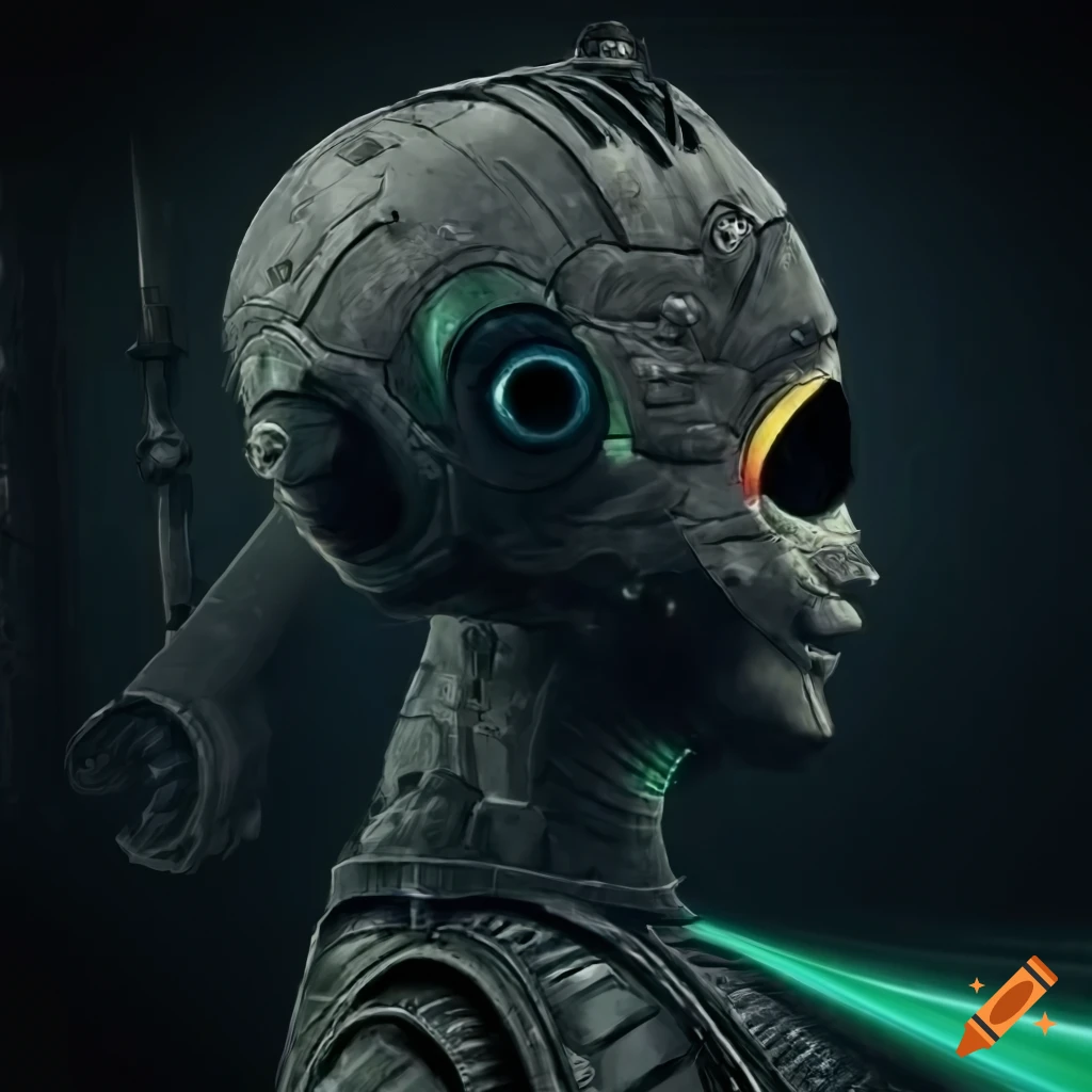 Surrealist aliens inside an organic spaceship with strange machines and lights