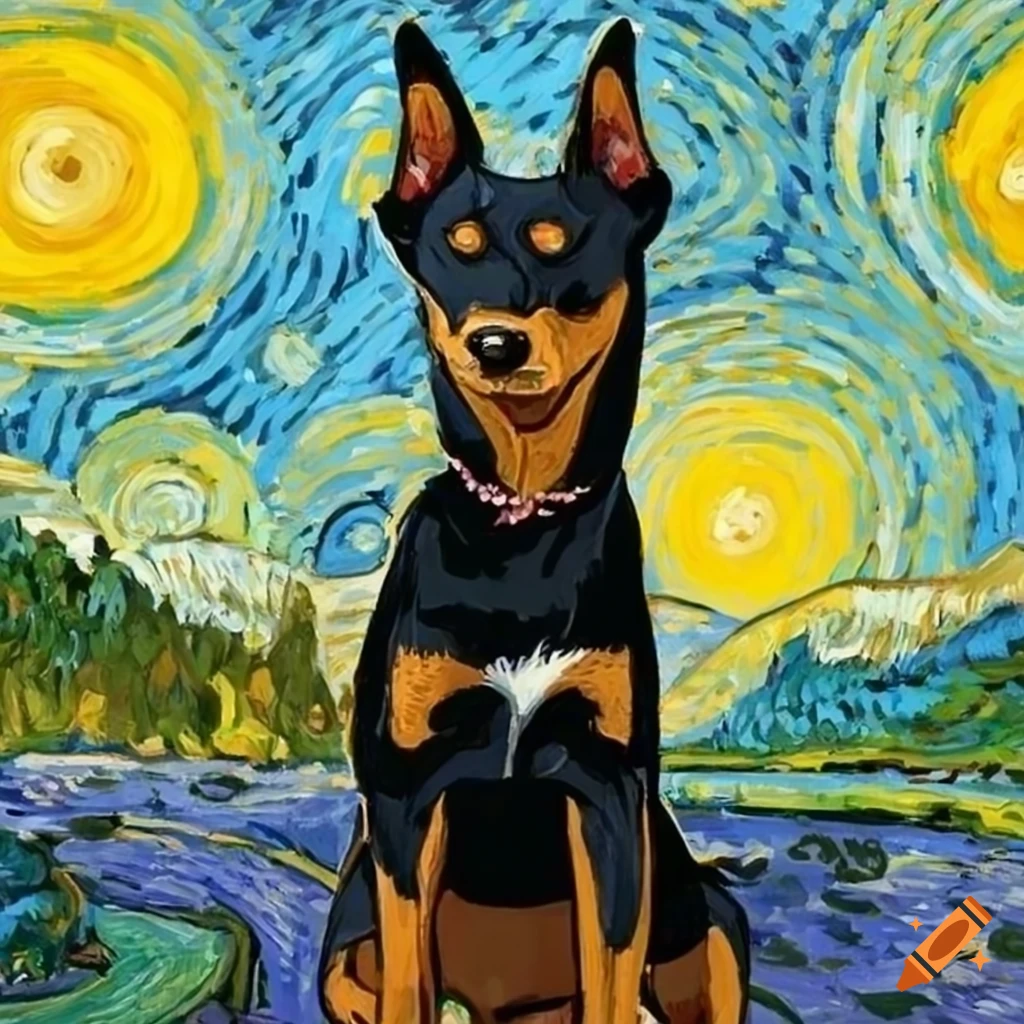 Bavarian landscape with Australian kelpie in Van Gogh style