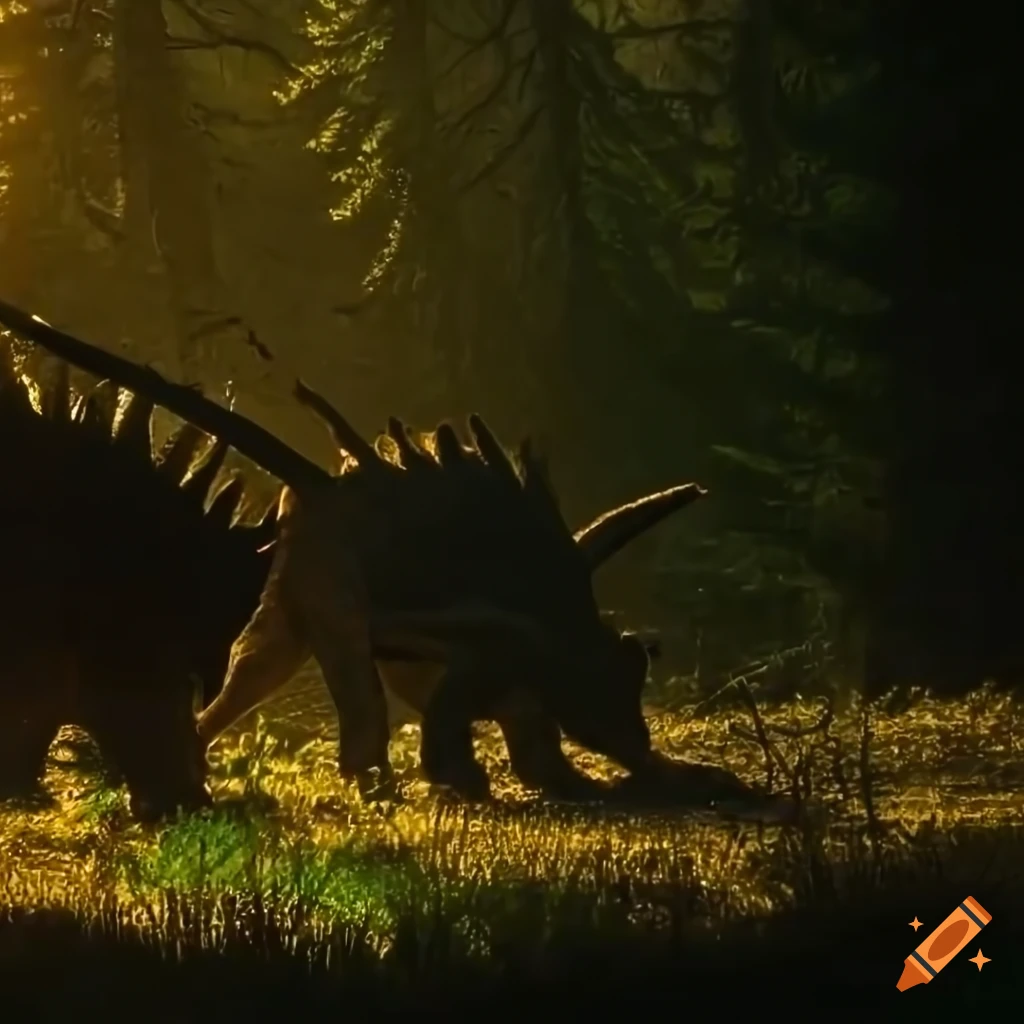 Styracosaurus trio with intricate color pattern by a British Columbia lake