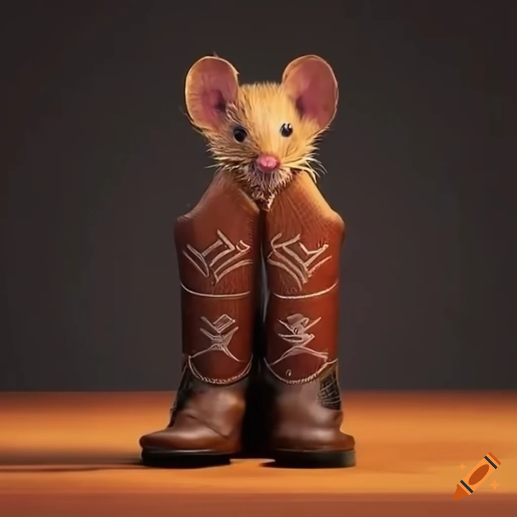 Tiny cute mouse in giant cowboy boots