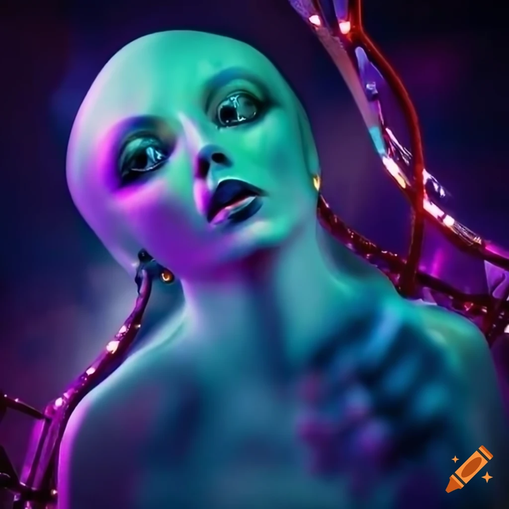 Surrealist aliens inside an organic spaceship with vintage 1960's Christmas show featuring The Fabulettes band