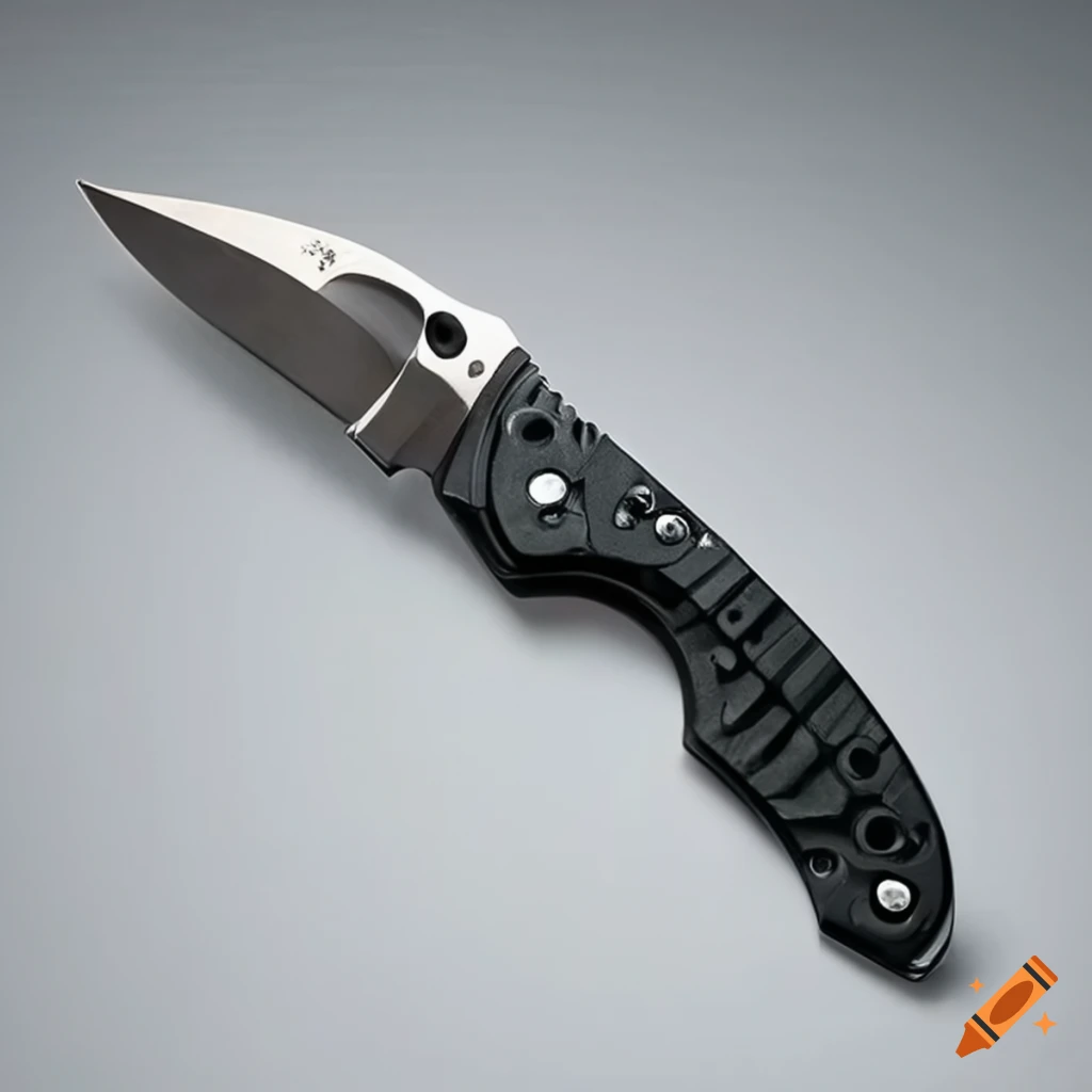 Spyderco jackknife scalpel on a dark glass steel table with a futuristic Japan style
