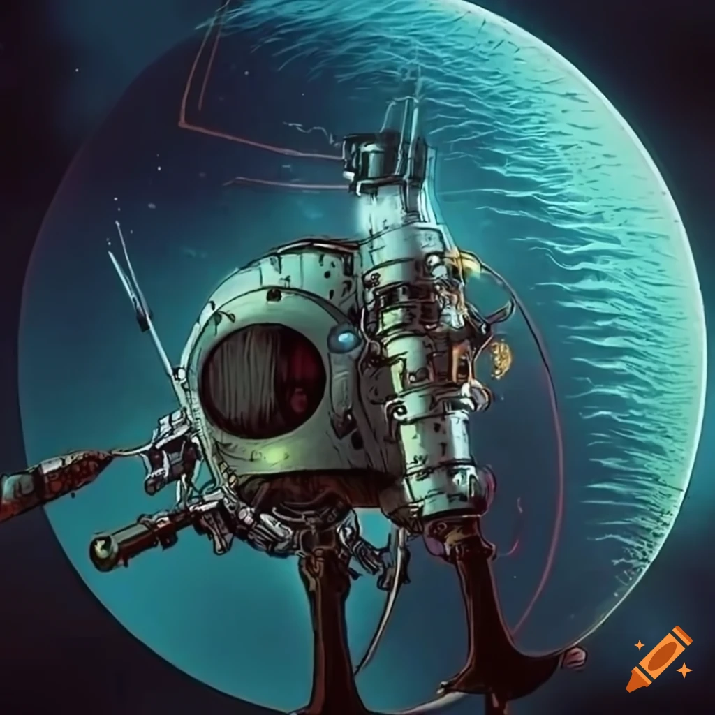 Vintage locomotive retrofitted with a powerful engine in a sci-fi organic machine art style