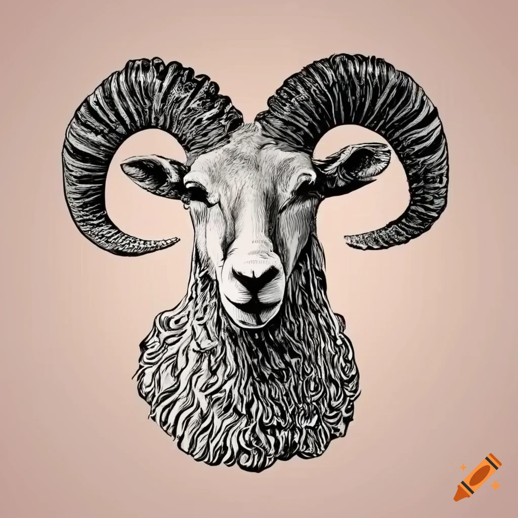 Etch vector illustration of a ram sheep