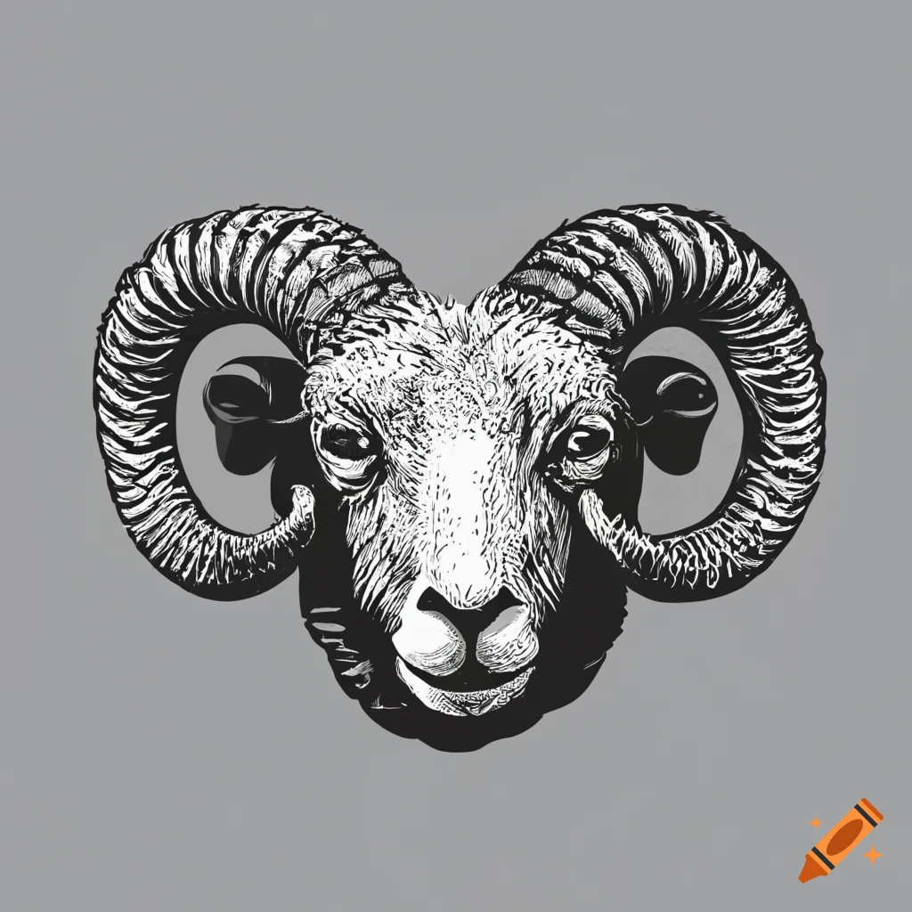 Head of Marino ram sheep in etch vector style