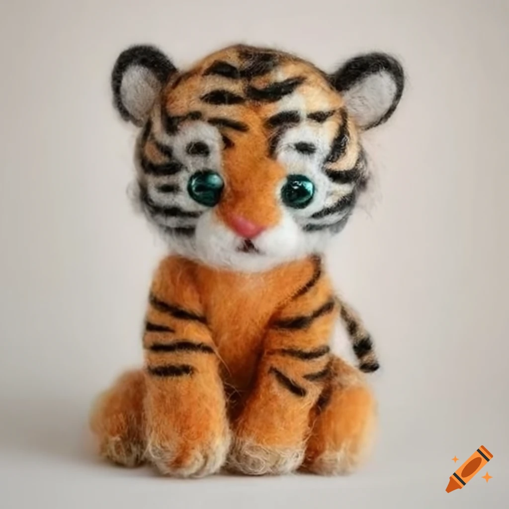 Felted wool baby tiger with outfit