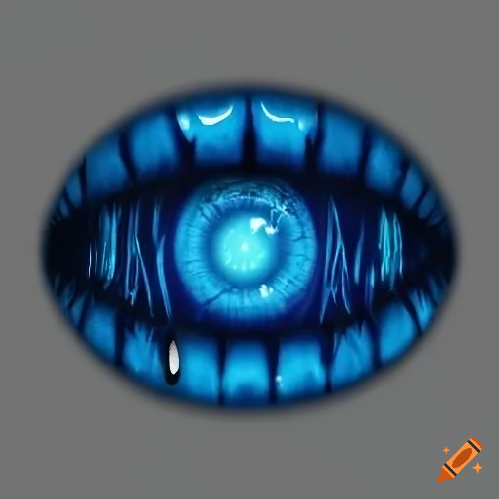 Scary blue mouth and eyes with surreal appearance glowing in the dark