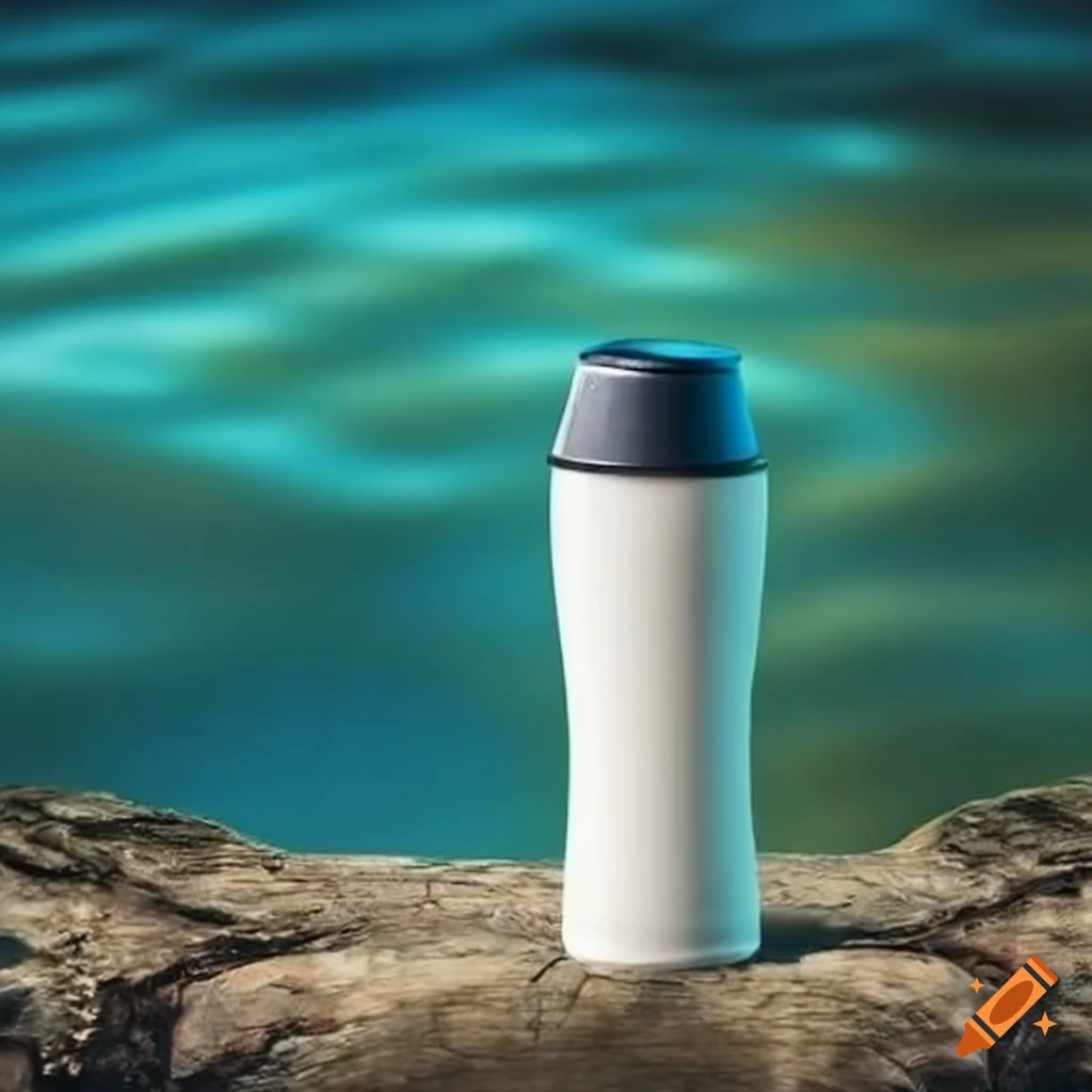 Men's deodorant against a backdrop of water and forest