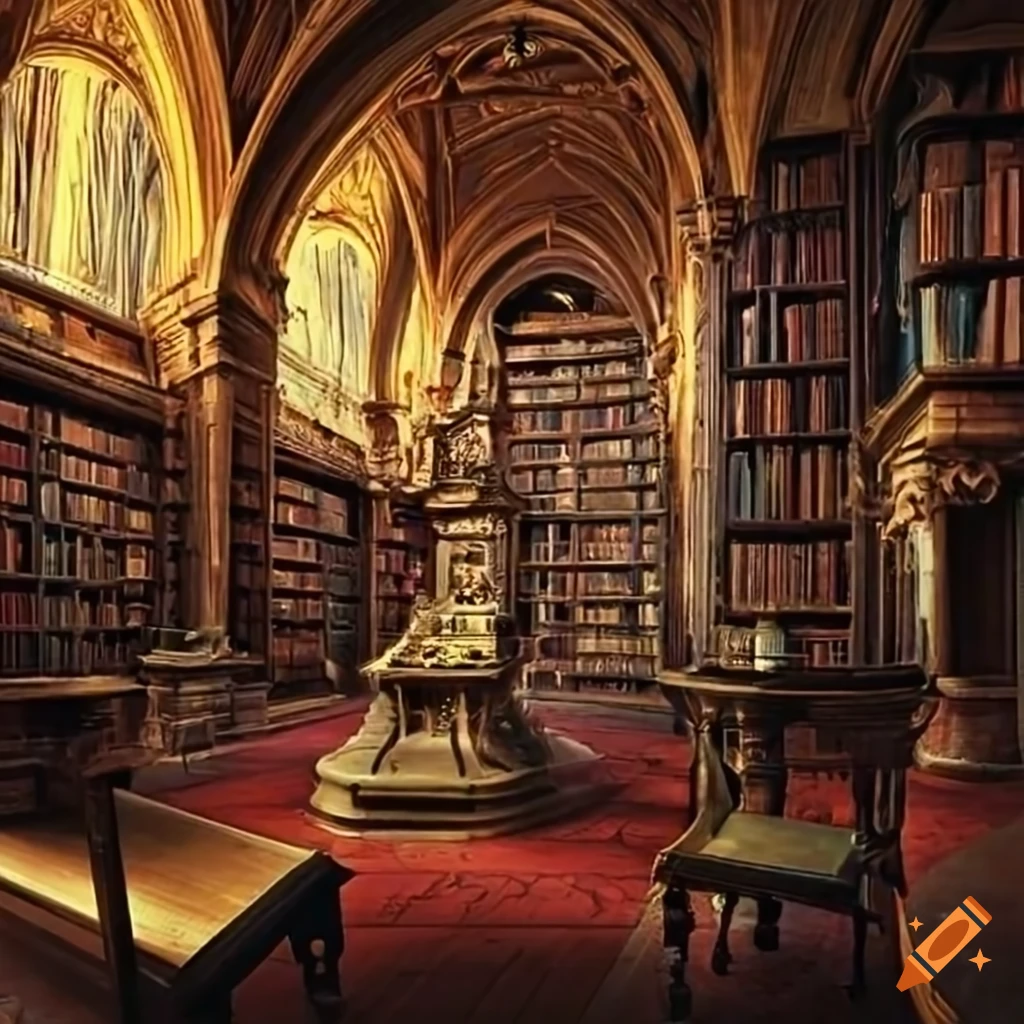 Library inside a gothic castle