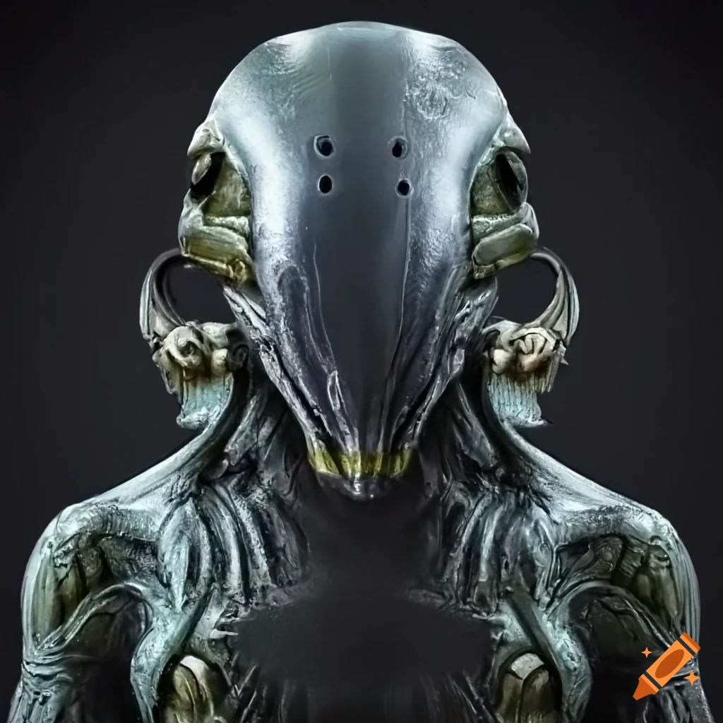 Alien combat bio-helmet with ornaments and ear holes