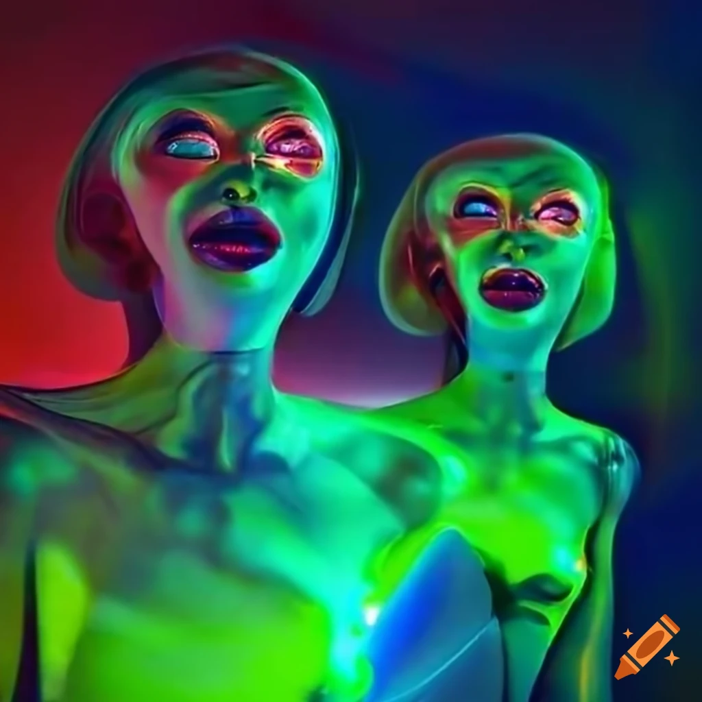 Surrealist aliens inside an asymetric organic spaceship with vintage 1960s Christmas show featuring The Fabulettes band