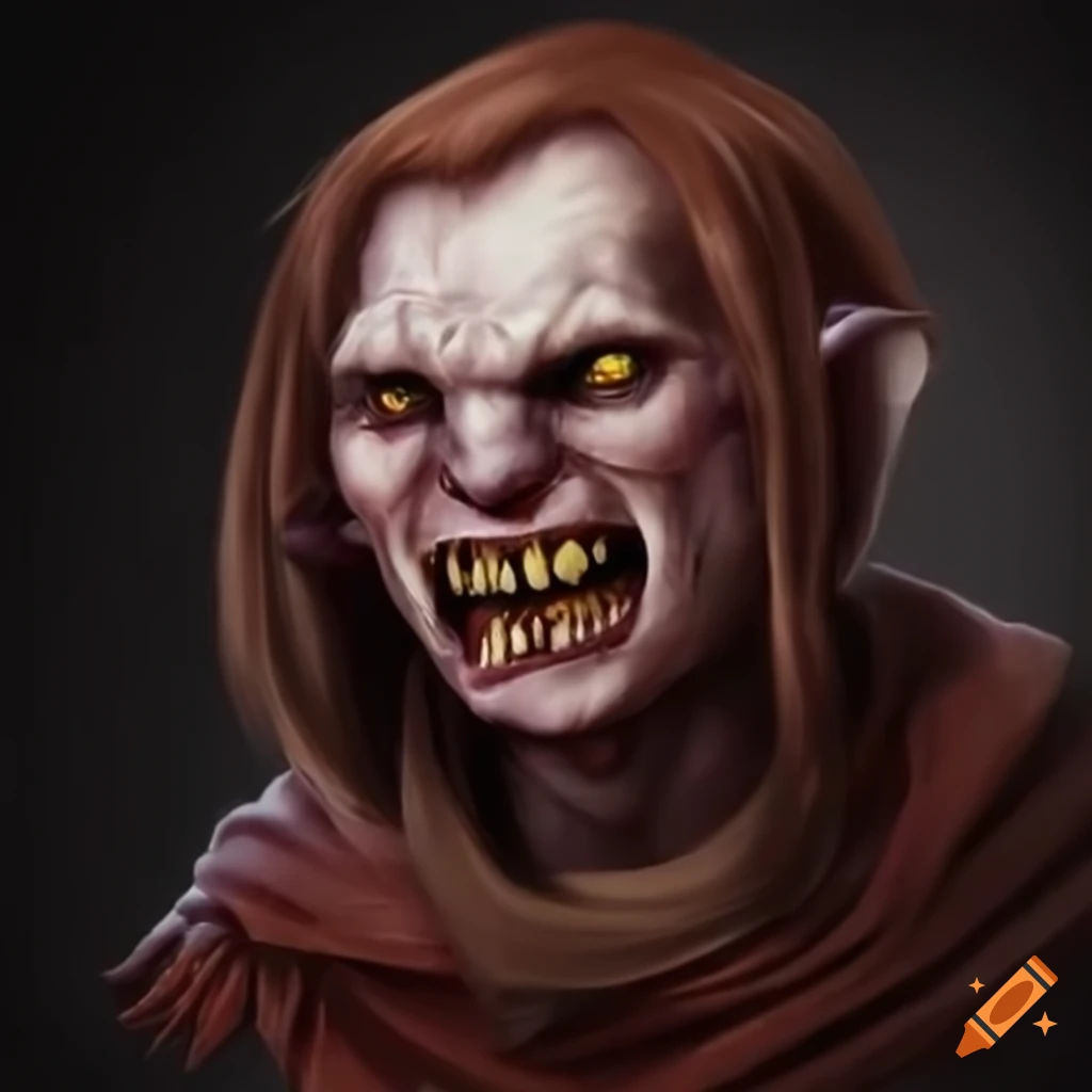Vampire halfling snarling in a realistic style