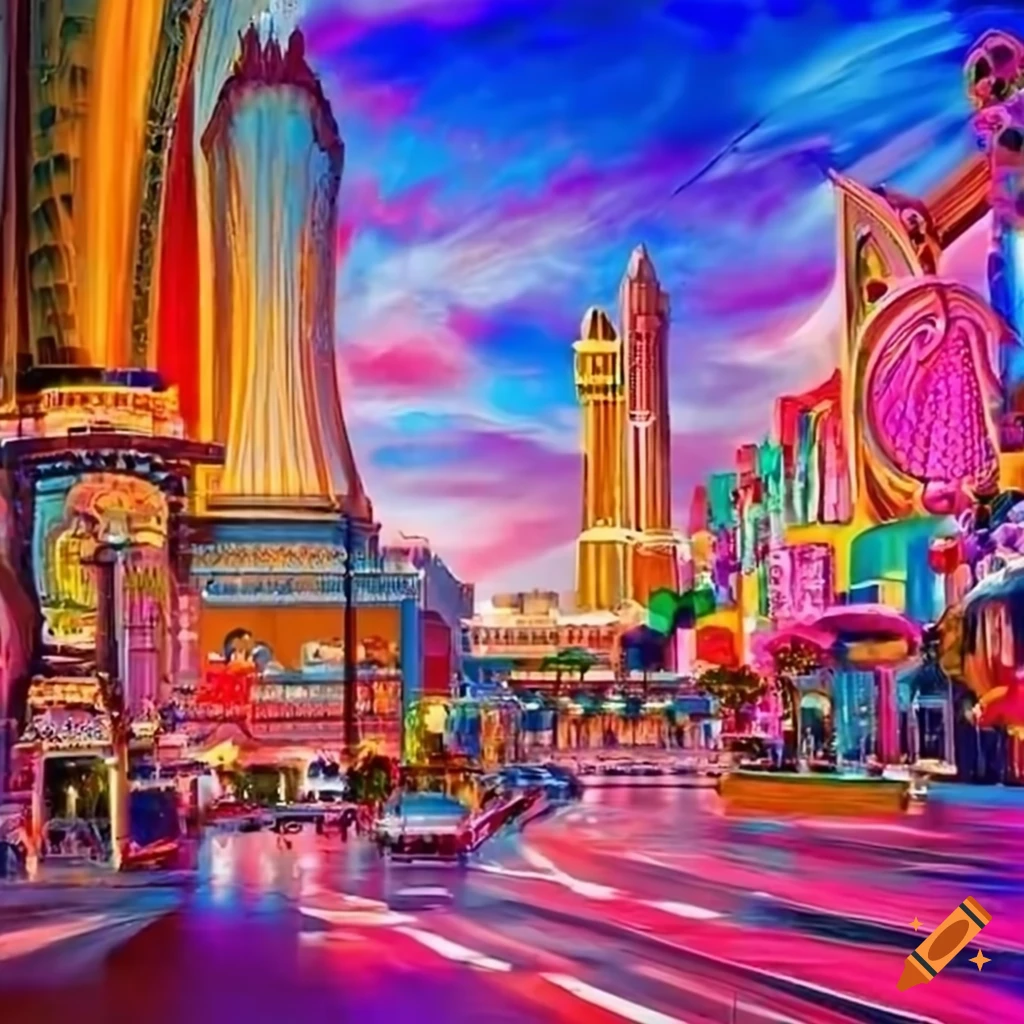 Colorful Las Vegas strip in a magical candy land setting