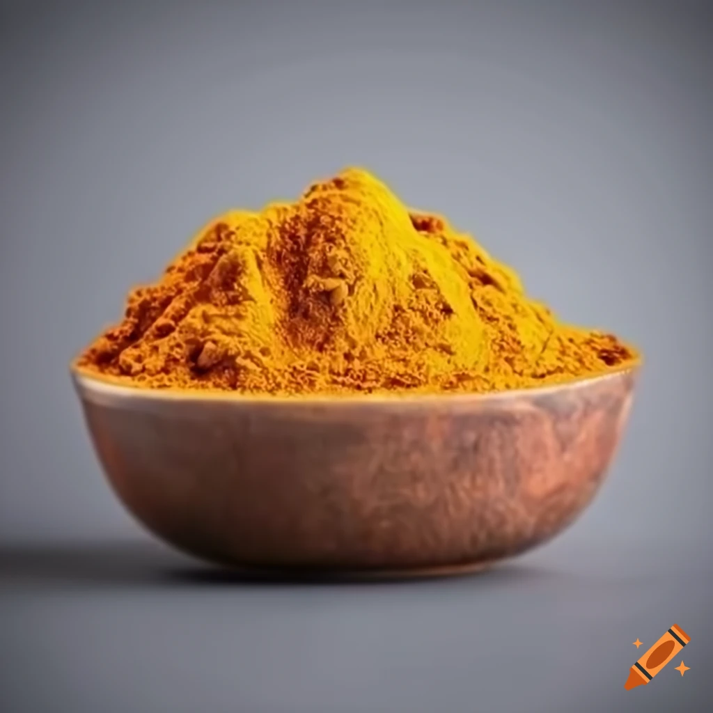 Turmeric powder and roots in a natural setting with black pepper seeds