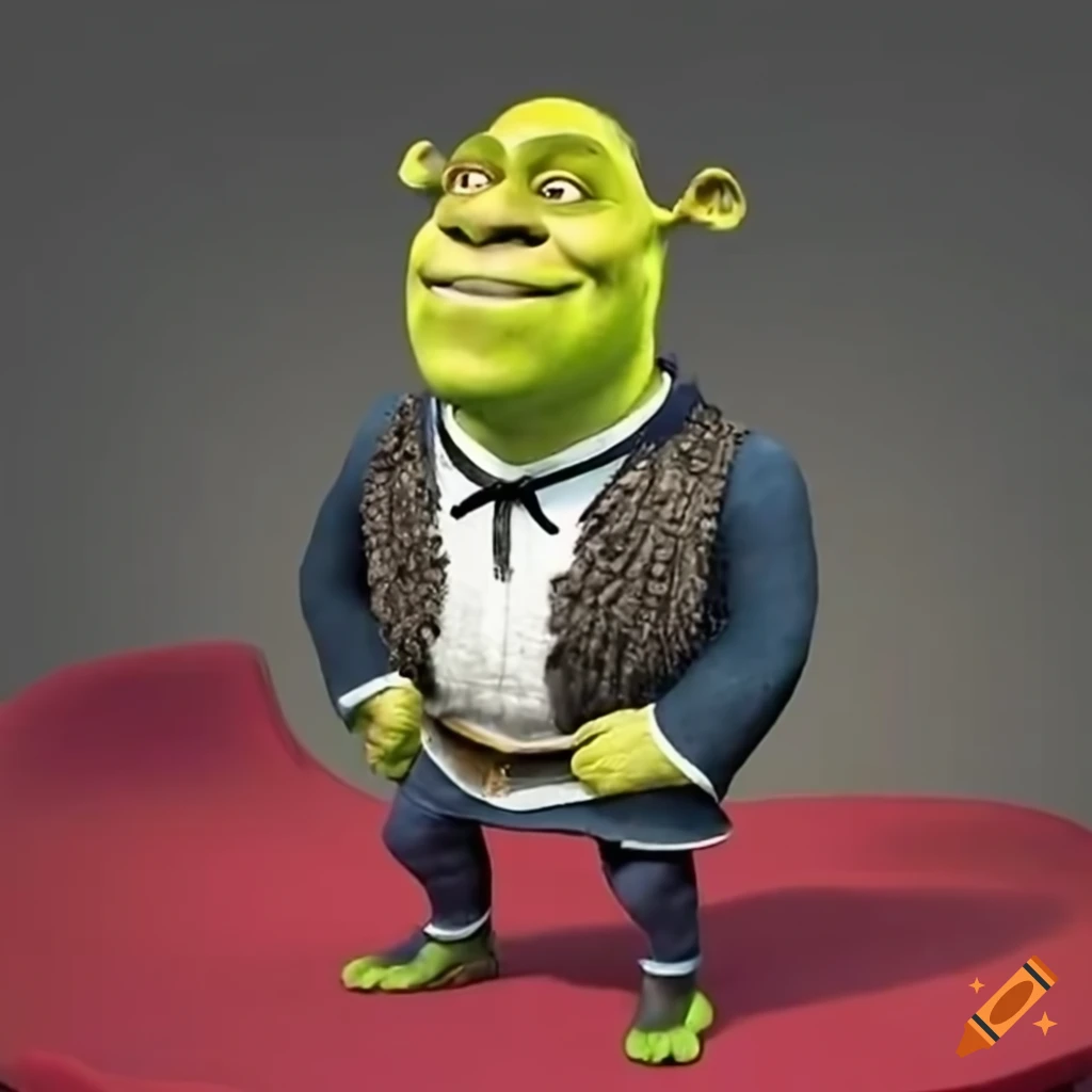 Shrek in a stylish tuxedo on the red carpet