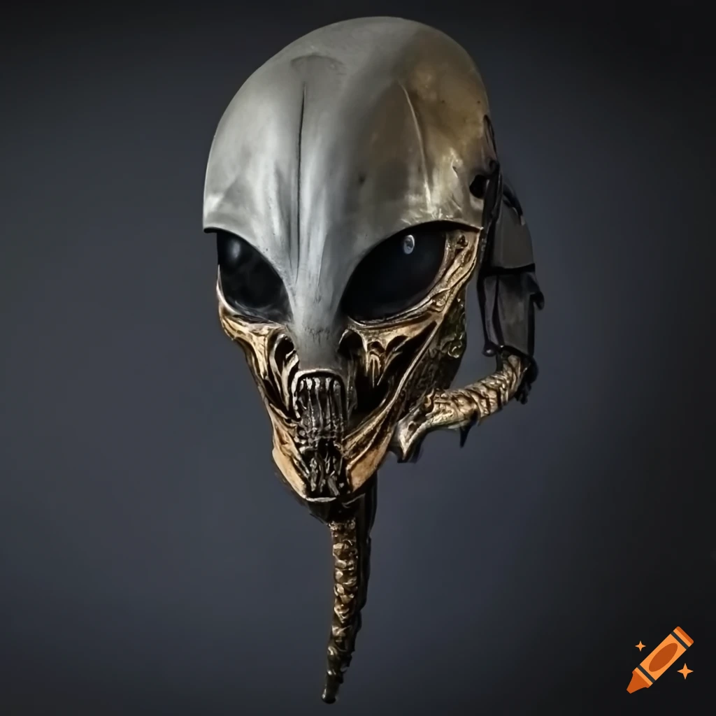 Alien combat helmet with ornaments and ear holes
