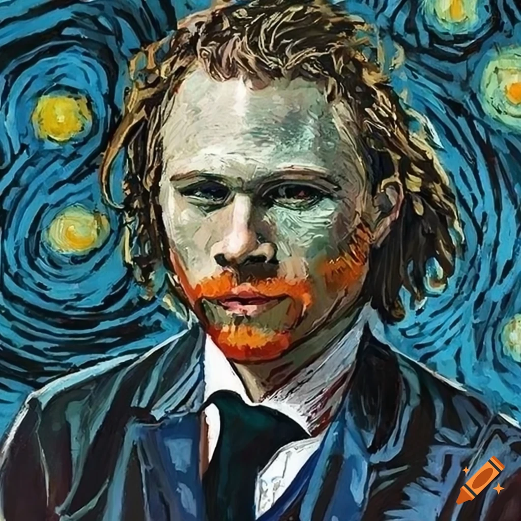 Portrait of Heath Ledger in Van Gogh style with Starry Nights inspiration