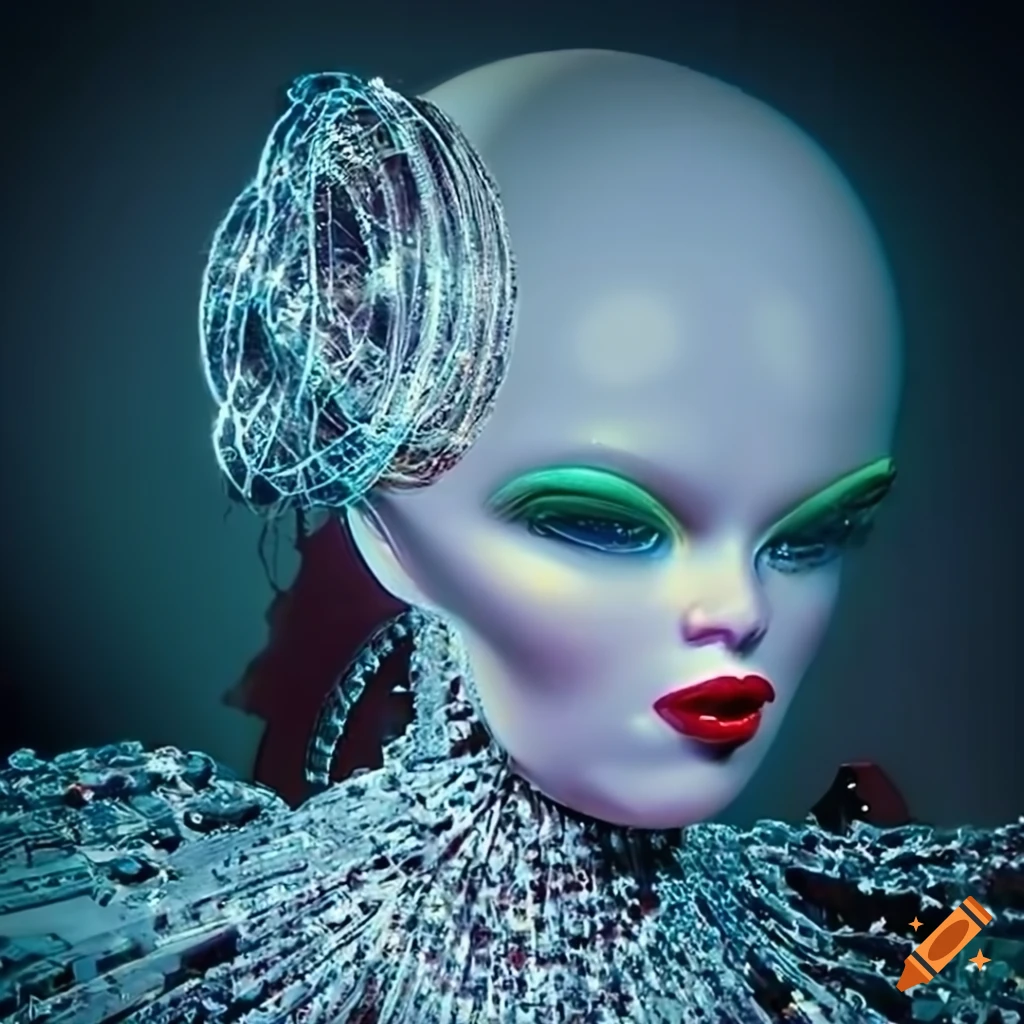 Surrealist aliens inside asymmetrical organic spaceship with vintage 1960s Christmas show featuring The Fabulettes band