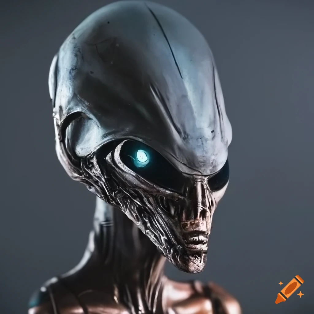 Alien combat helmet with ornaments and ear holes