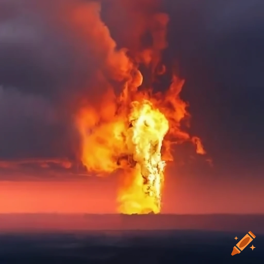 Grande explosion avec nuage de fumée s'élevant en colonne