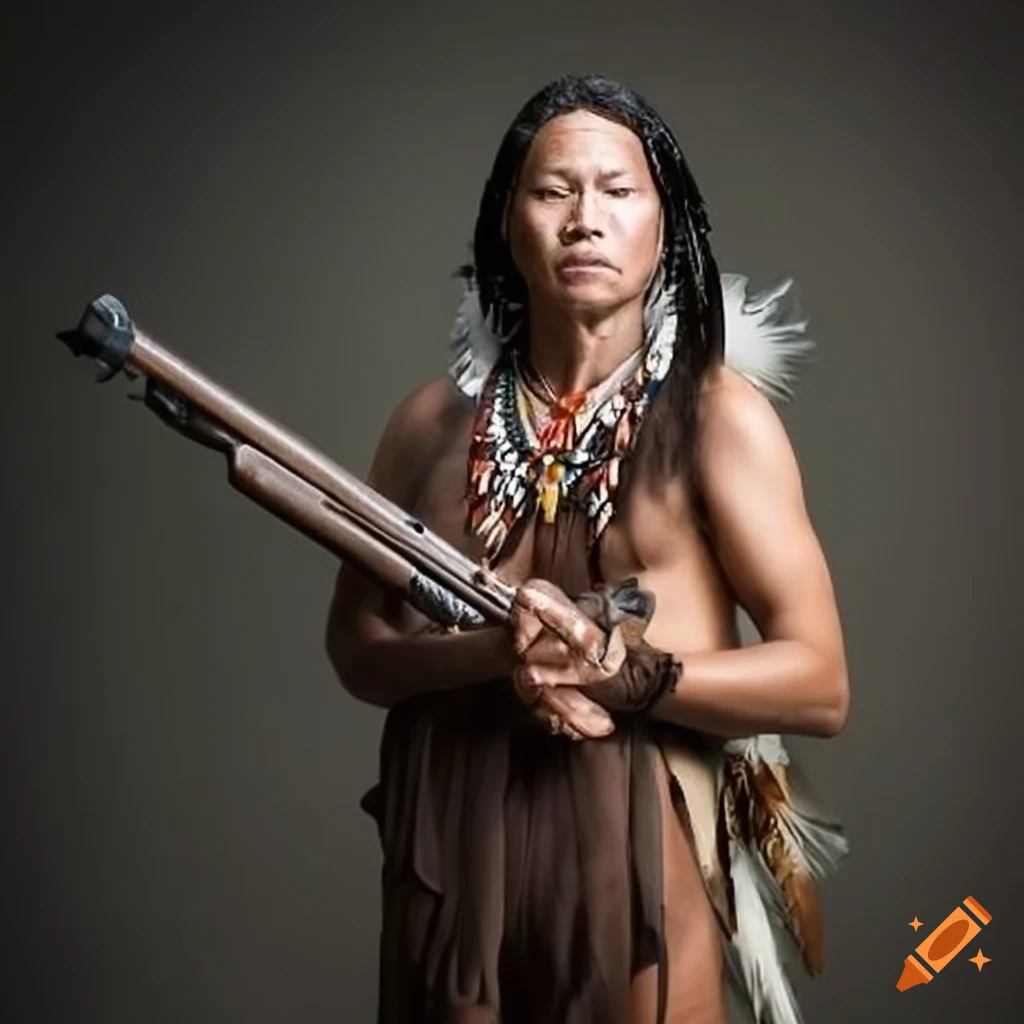 Cherokee warrior wielding a modern firearm