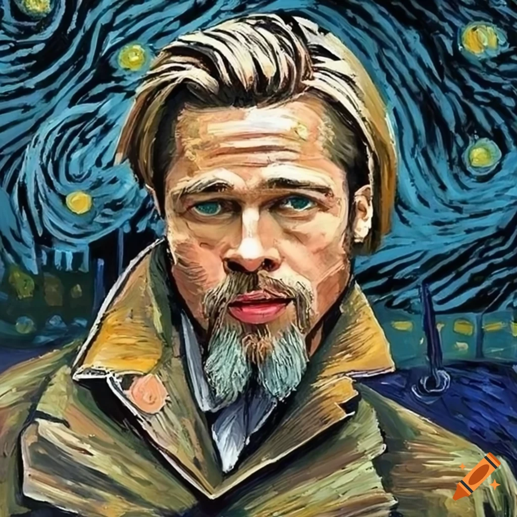 Portrait of Brad Pitt inspired by Van Gogh's Starry Nights