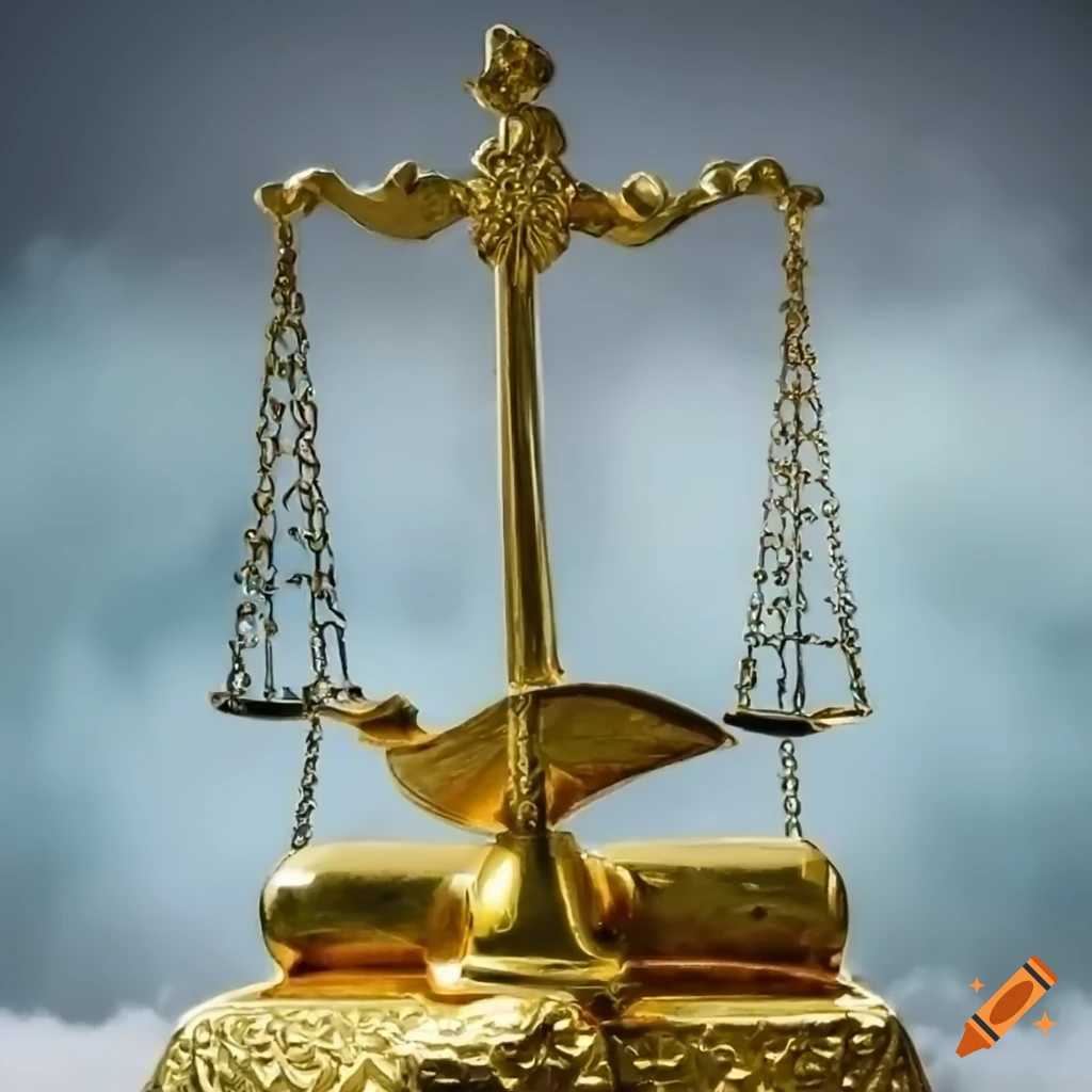 Divine justice and eagle in gold with magical white fog