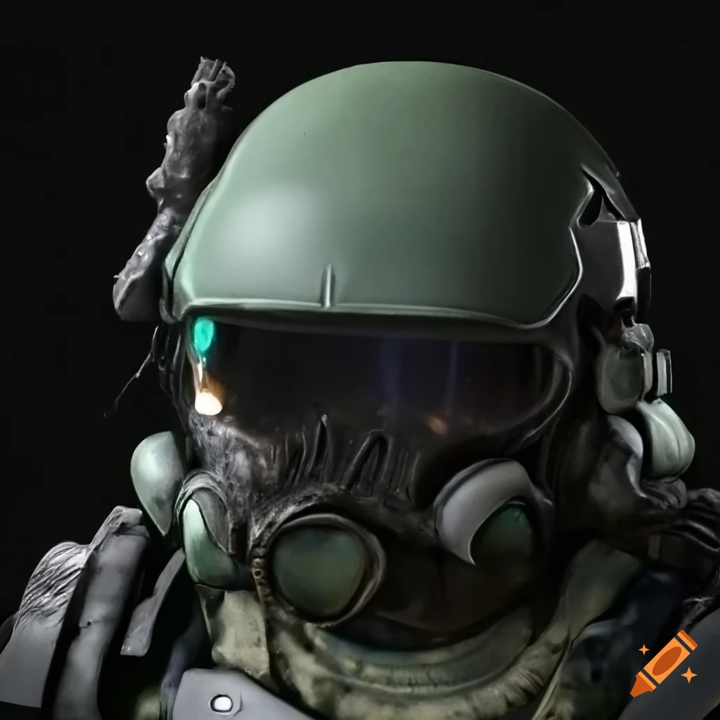 Alien combat helmet with ornaments and ear holes