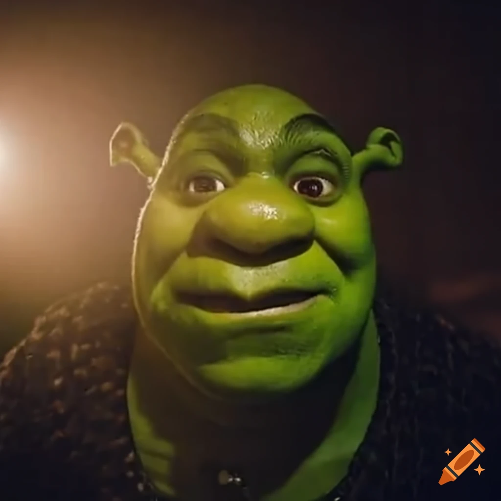 Shrek as an ogre from Warcraft in blurry VHS photography