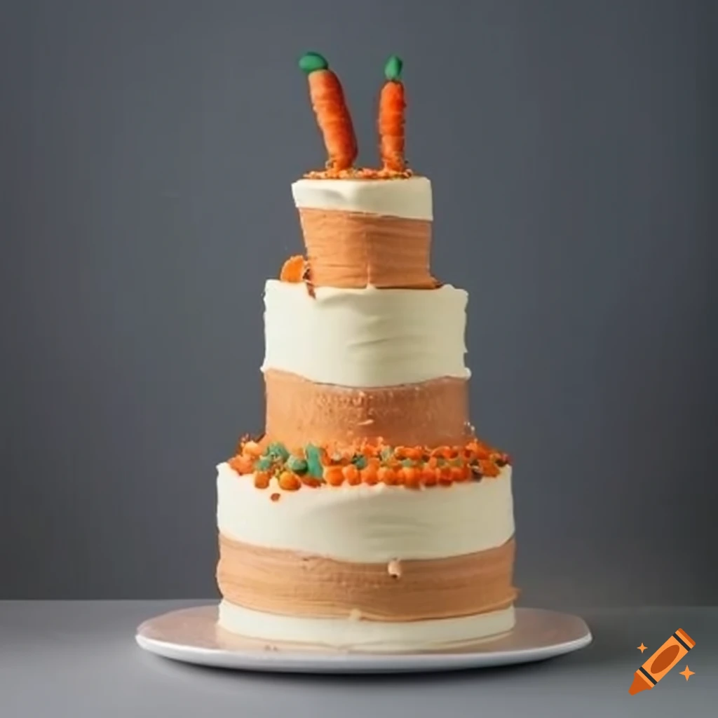 Three-layered carrot cake decorated with frosting