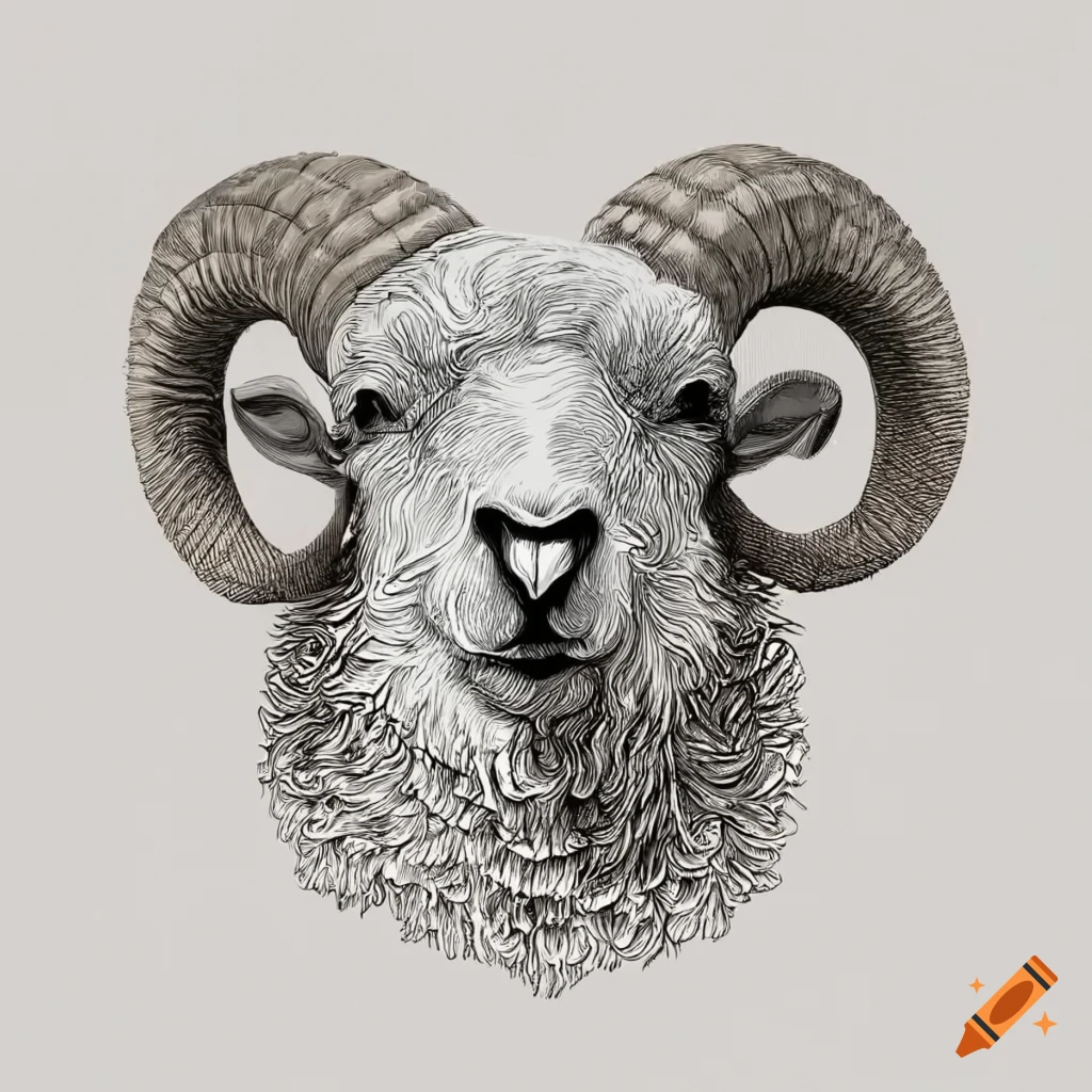 Head of Marino ram sheep etch vector