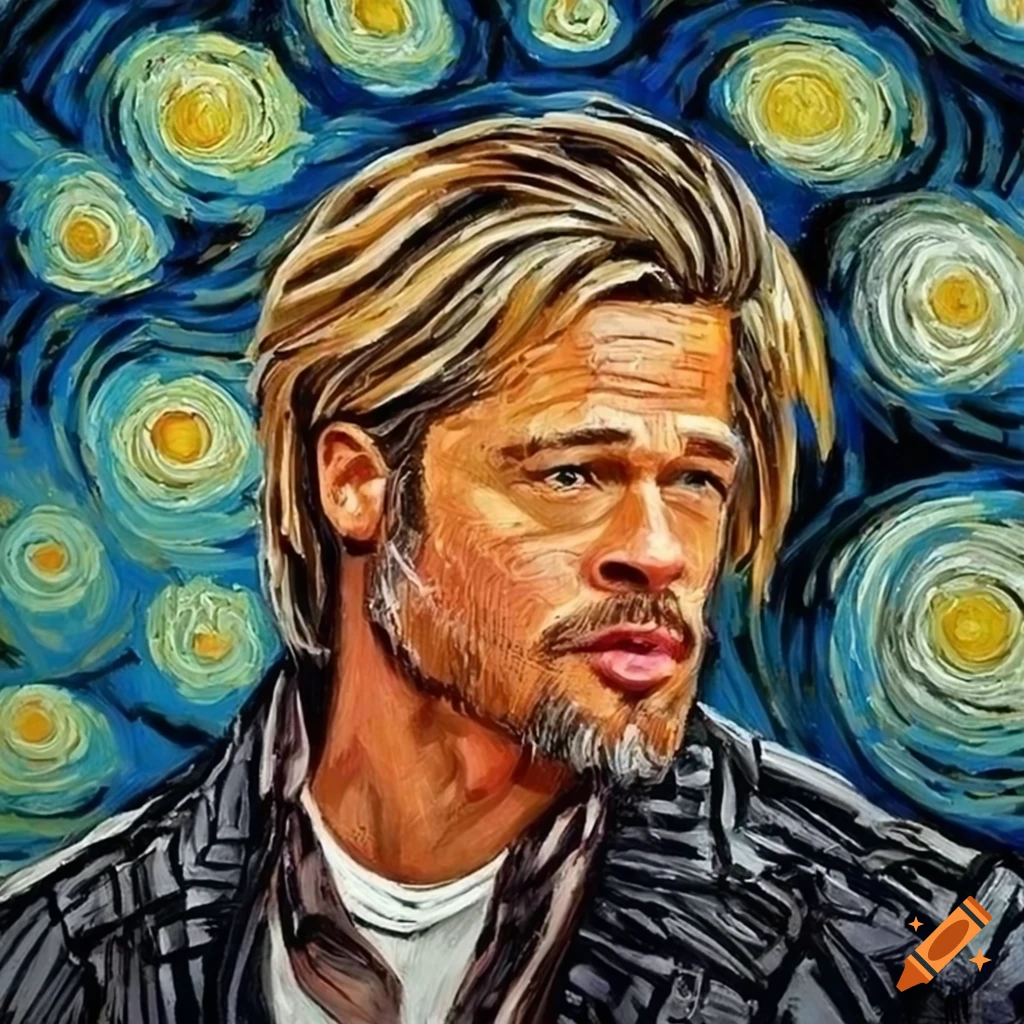 Portrait of Brad Pitt inspired by Van Gogh's Starry Nights